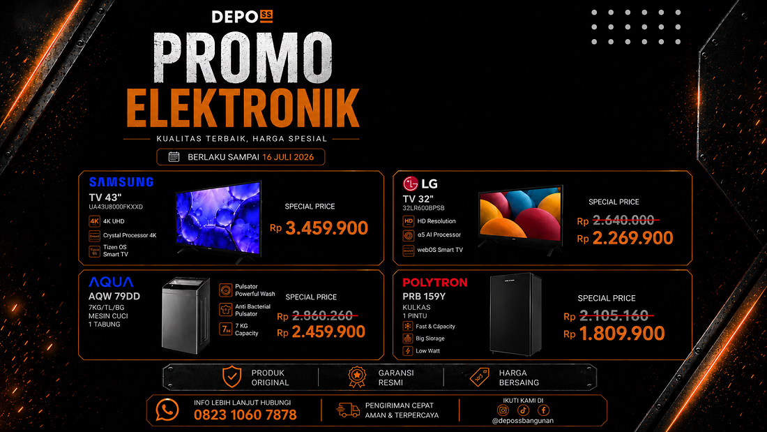 Promo Elektronik Depo SS Juli 2026: TV Samsung, LG, Mesin Cuci AQUA hingga Kulkas Polytron Harga Spesial