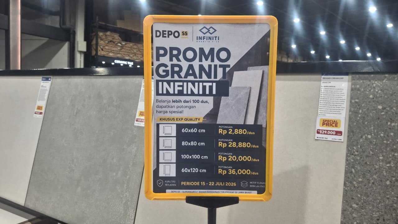 Promo Granit INFINITI di Depo SS! Belanja Lebih dari 100 Dus, Dapatkan Potongan Harga Spesial
